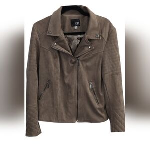 Women's Brown Vegan Faux Suede Lined Moto Jacket Size XL